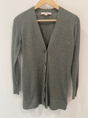 LOFT Wool Blend Cardigan XS Fern Moss Green V-Neck Button Front Fall Sweater